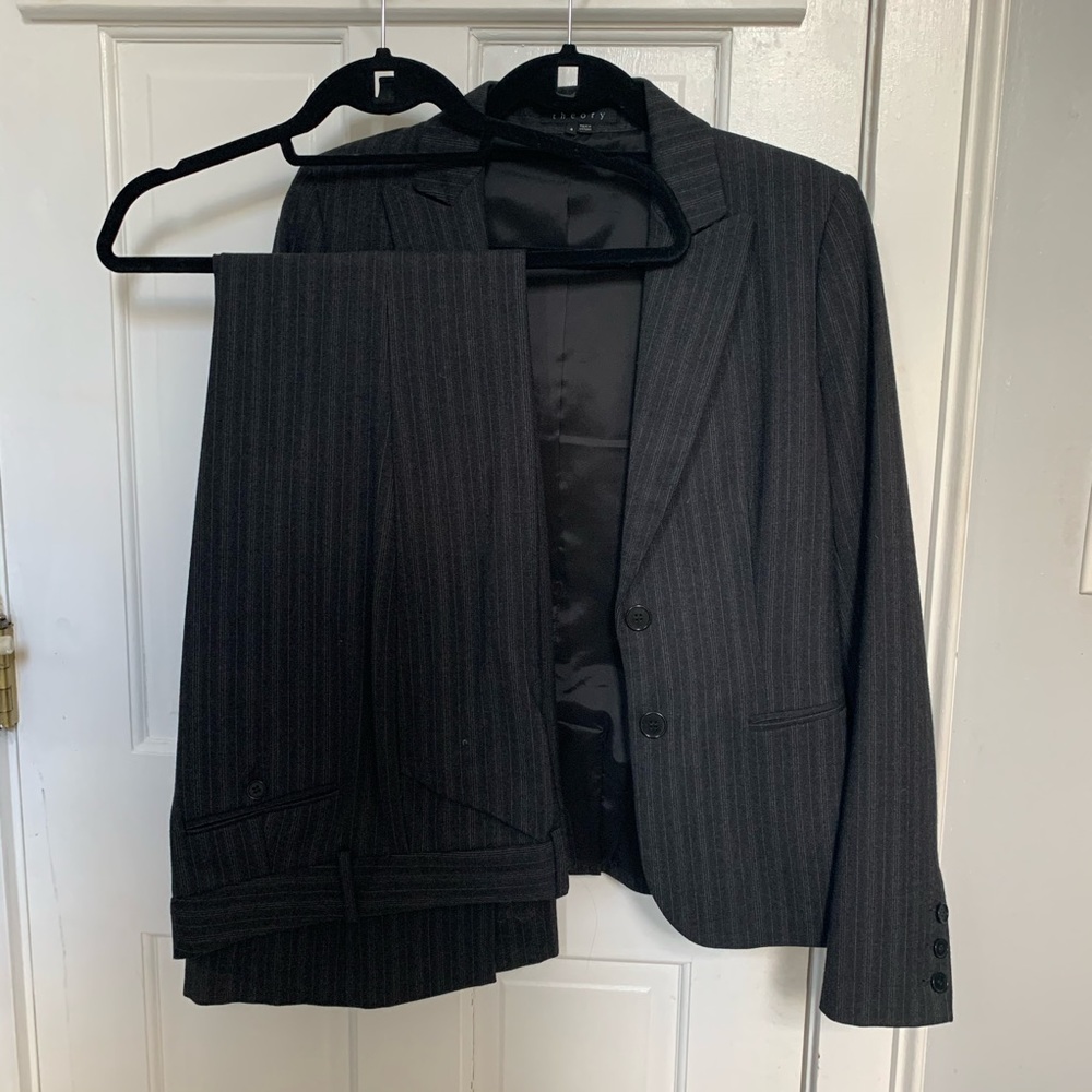 Theory Pinstripe Charcoal Grey Suit